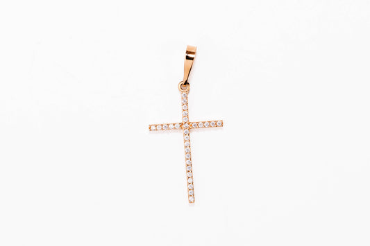 Orthodox Cross Pendant Rose Gold 585 with Zirconia stones