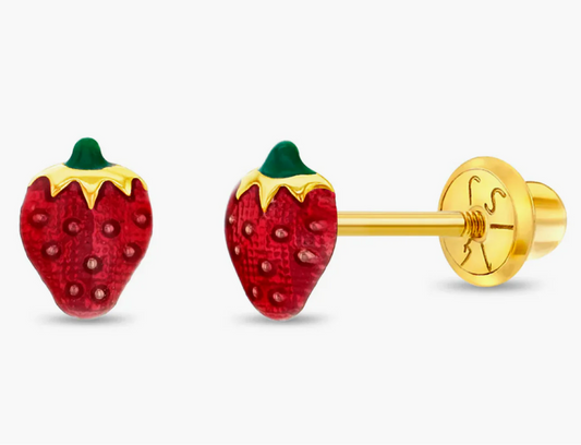 Strawberry Yellow Gold Kids Earrings