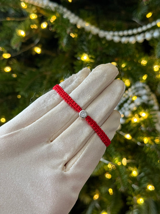 Silver Red Thread Bracelet with Zirconia stone