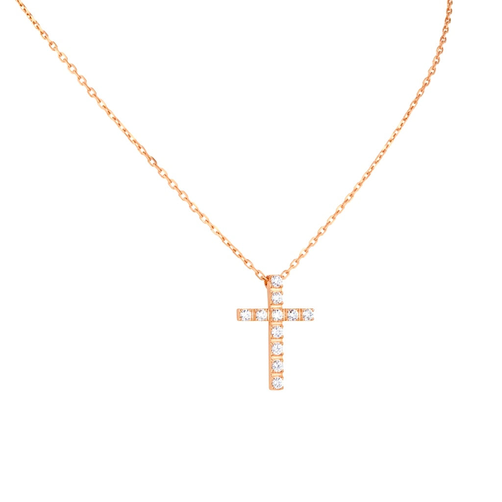 Necklace Rose Gold 585(14K) with Cross Pendant (Zirconia stones)