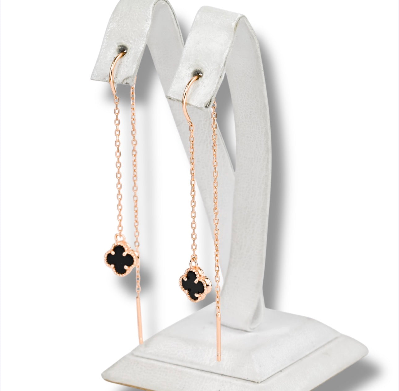 Silver Thread Earings Clover Rose Gold Plated