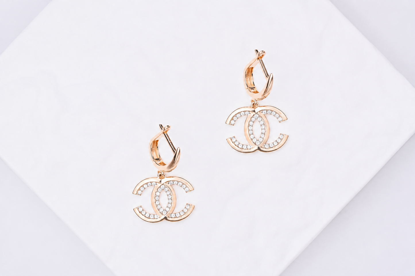 Dangle Earrings Rose Gold 585(14K) with Zirconia stones
