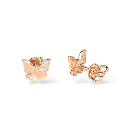 Rose Gold 585 (14K) Studs Kids Earrings Butterfly