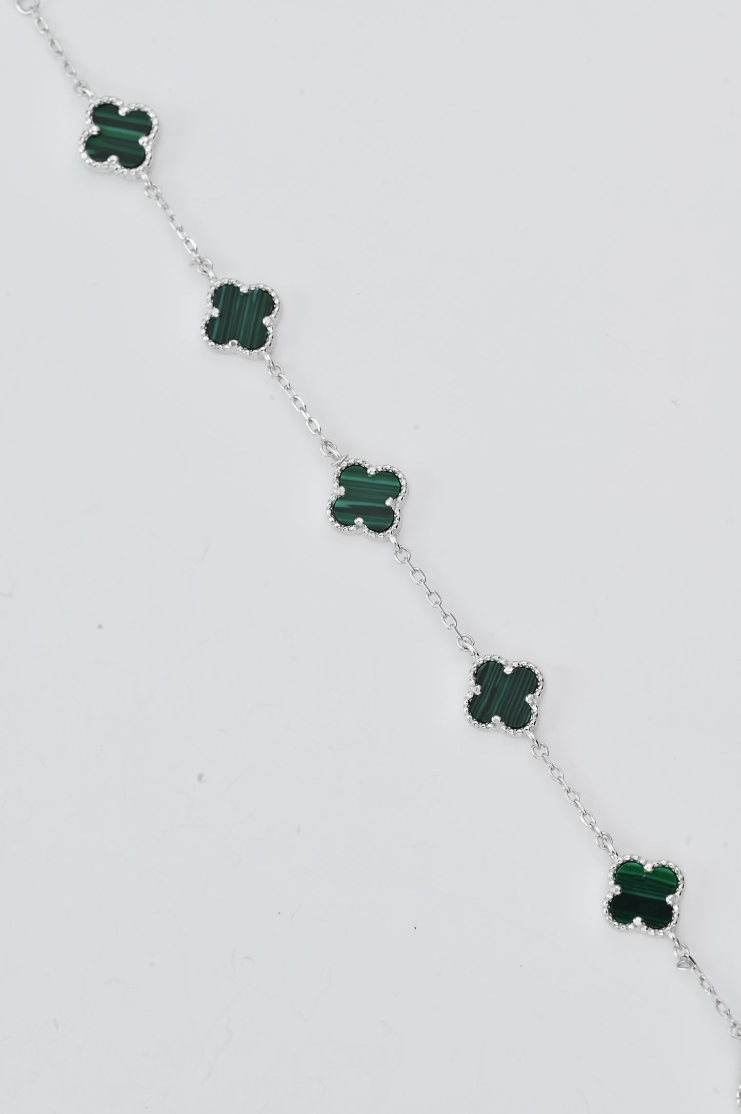 Silver Bracelet Clover Malachite