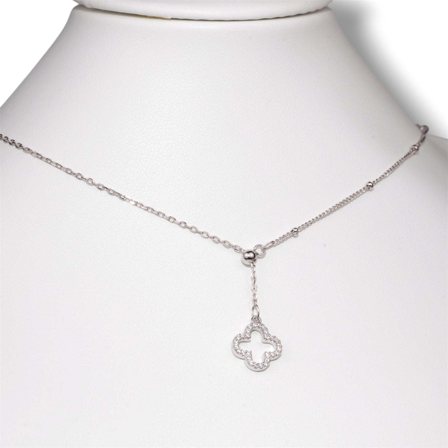 Cubic Zirconia Clover Silver Necklace