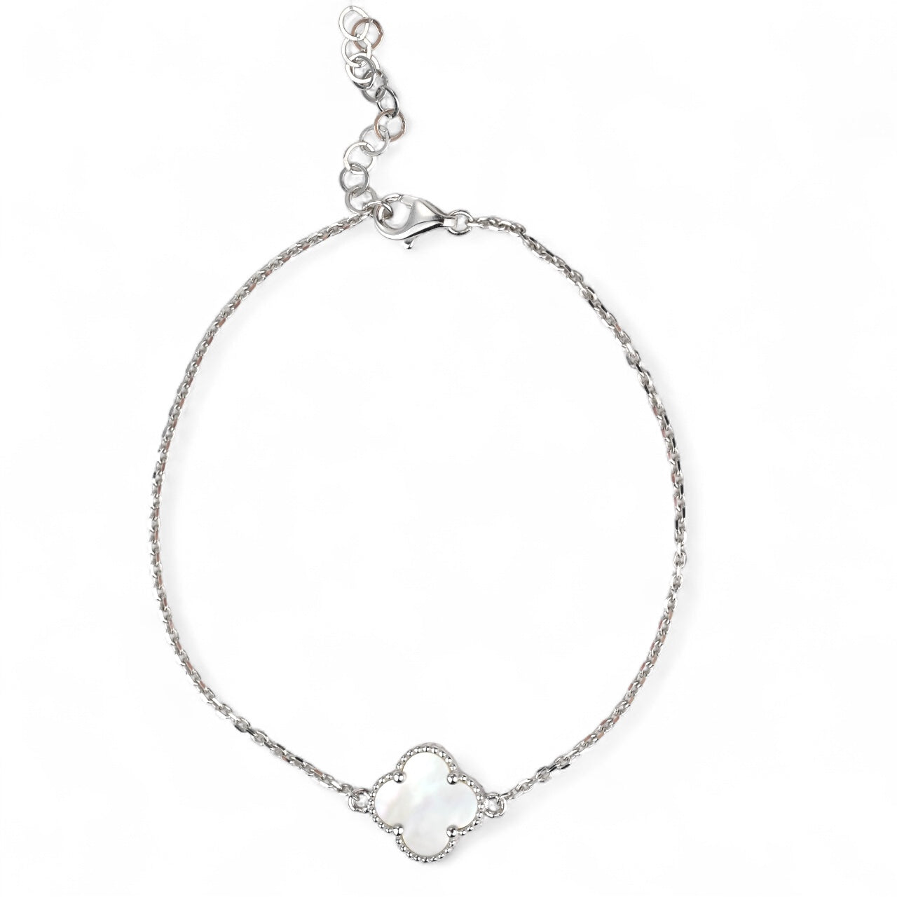 White Gold Bracelet with Mother of Pearl Clover