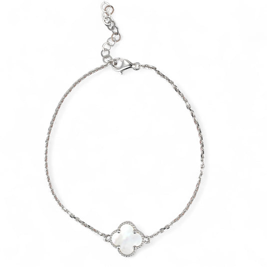 White Gold Bracelet with Mother of Pearl Clover