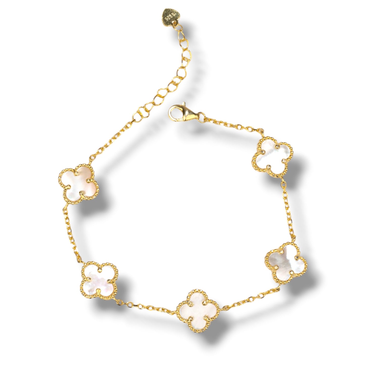 Silver Bracelet Clovers Mother of Pearl Yellow Gold Plated