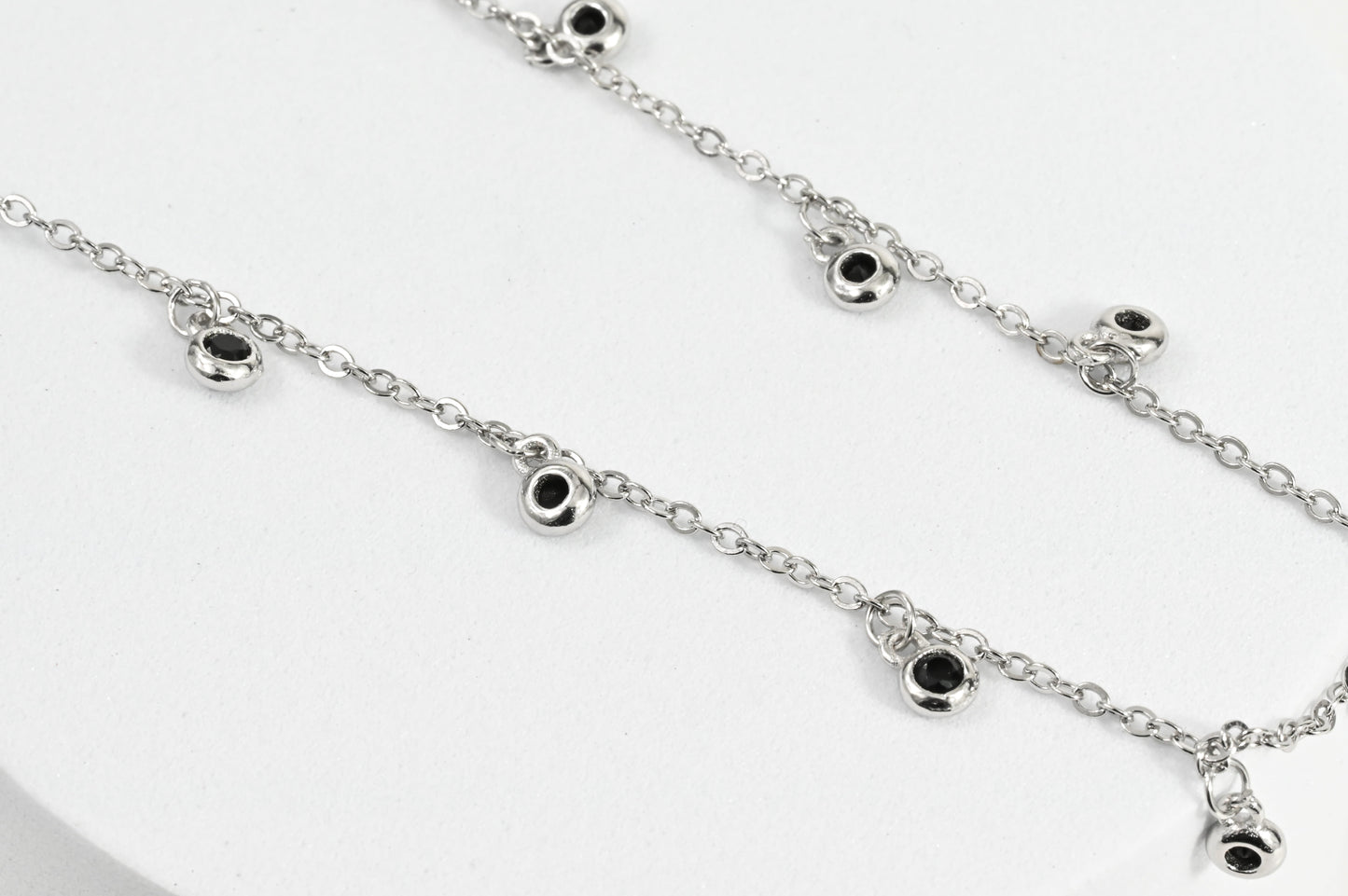 Silver Necklace with Black stones
