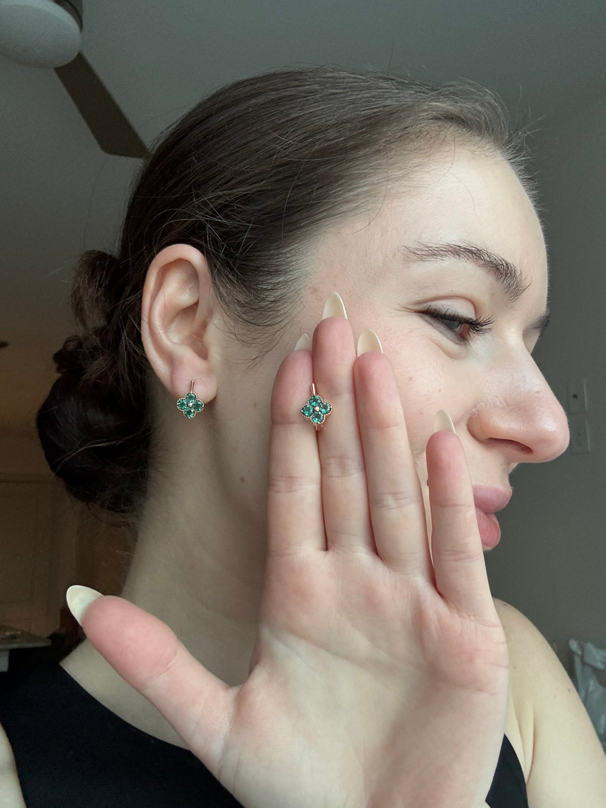 Rose Gold Earrings Quartz Flowers