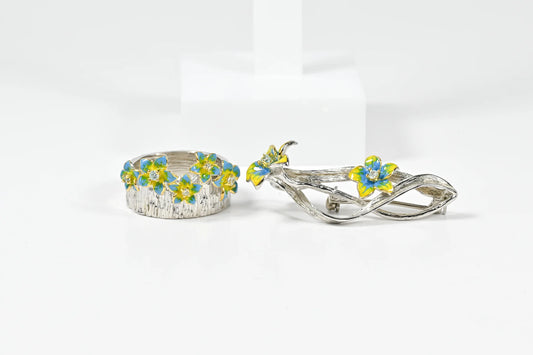 Yellow and Blue Floral Silver Set