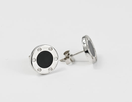 Earrings with black Enamel White Gold