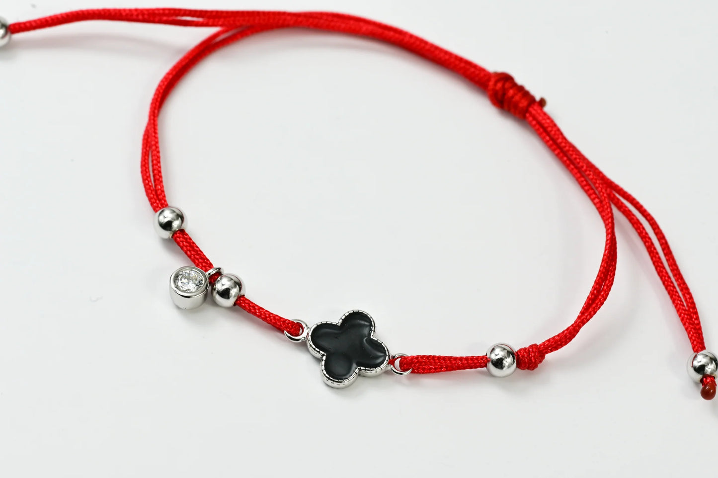 Silver Red Thread Bracelet Black clover