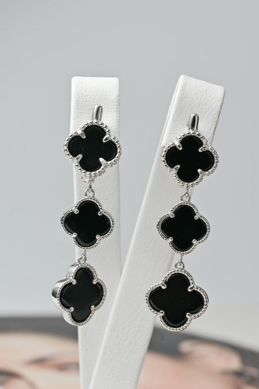 Silver Dangle Earrings Onyx