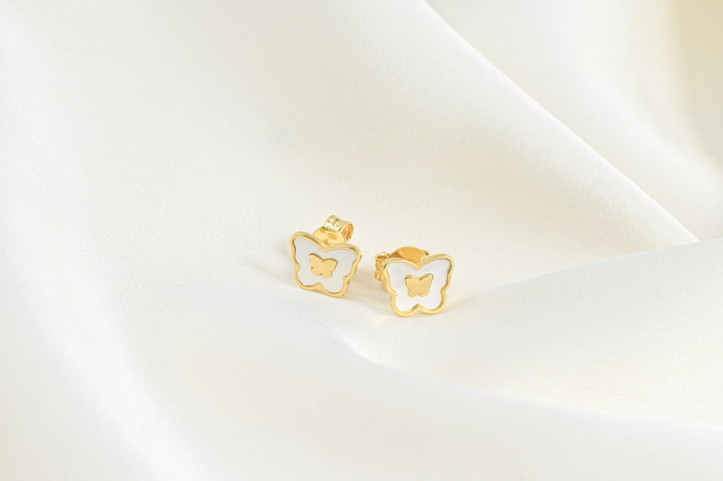 Silver Stud Earrings Yellow Butterfly