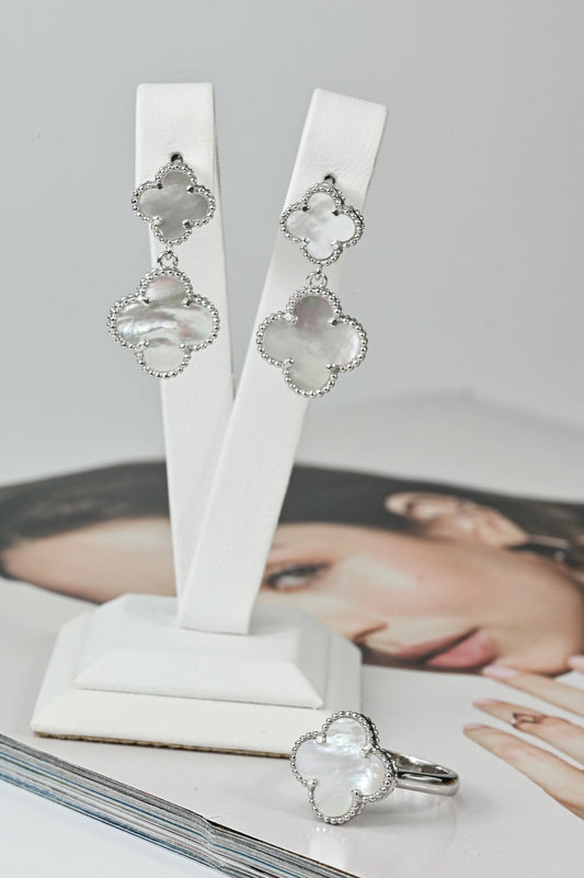 Silver Jewelry Set Mother of Pearl (Earrings,Ring)