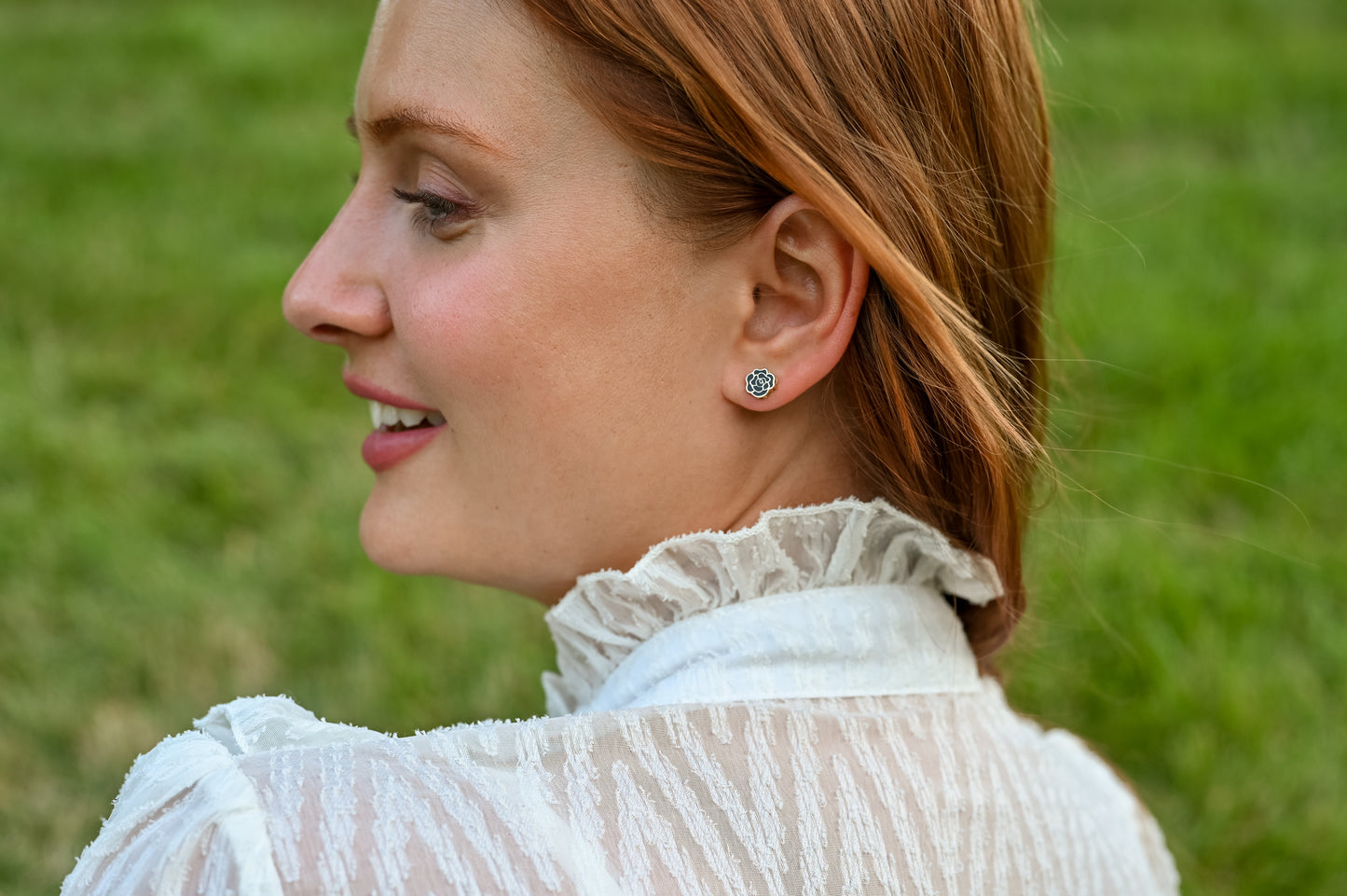 Stud Earrings Black Rose