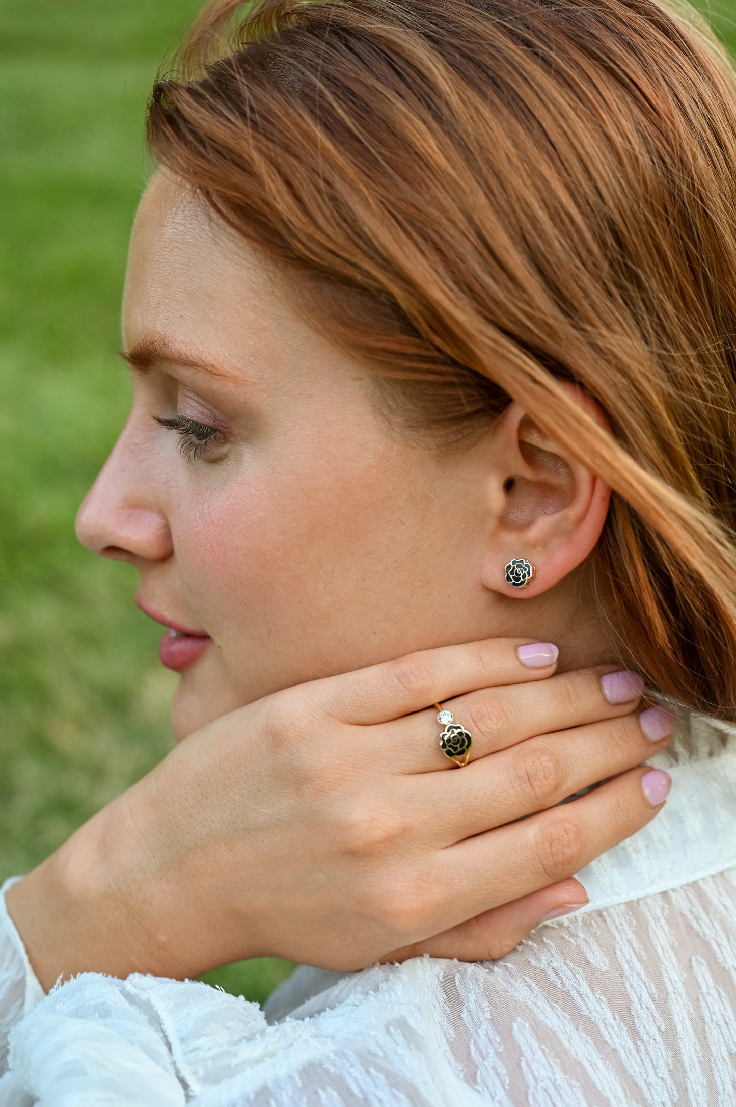 Stud Earrings Black Rose