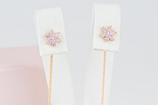 Pink Flowers Thread Earrings