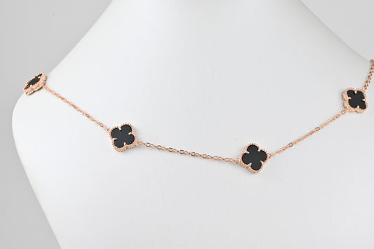 Silver 925 Necklace five clovers Onyx