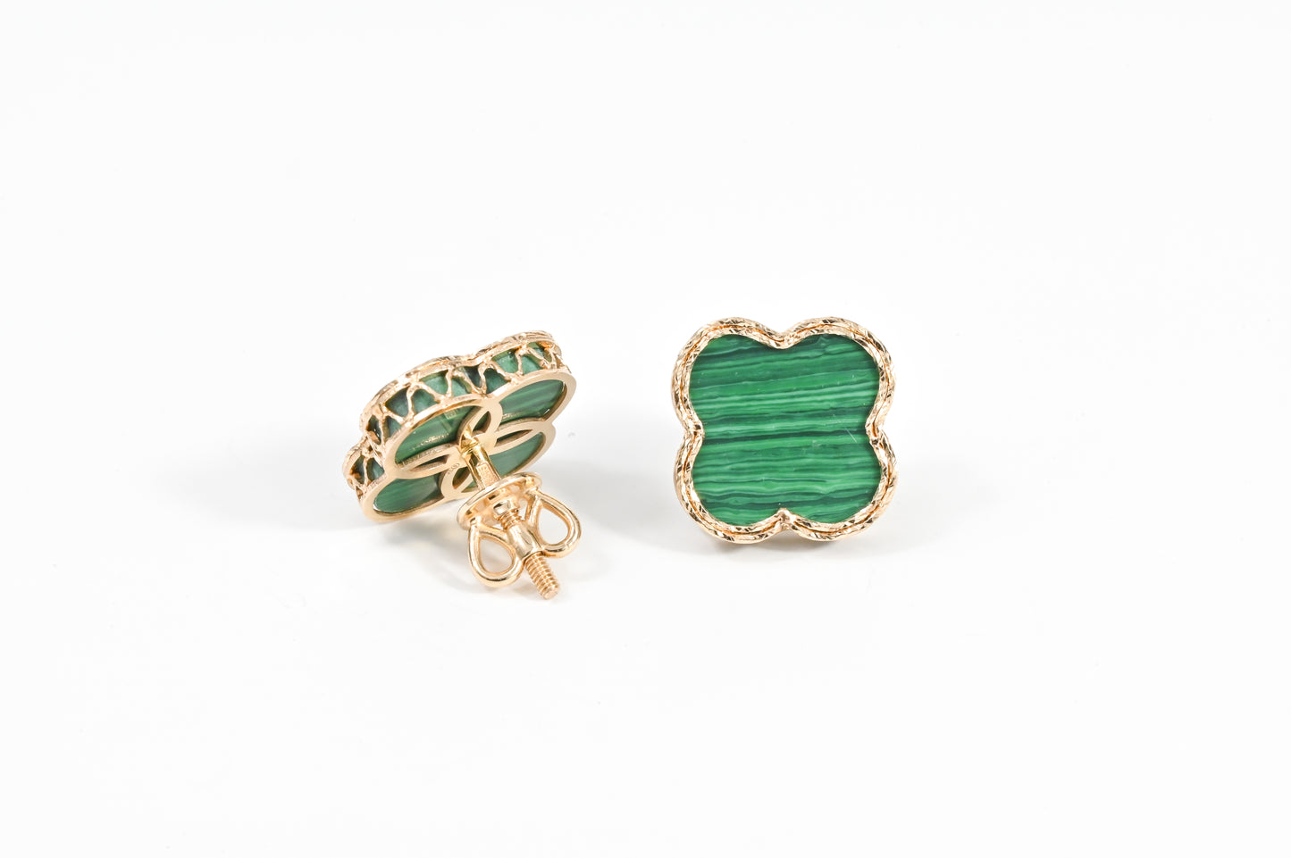 Screw in Malachite clover Earrings