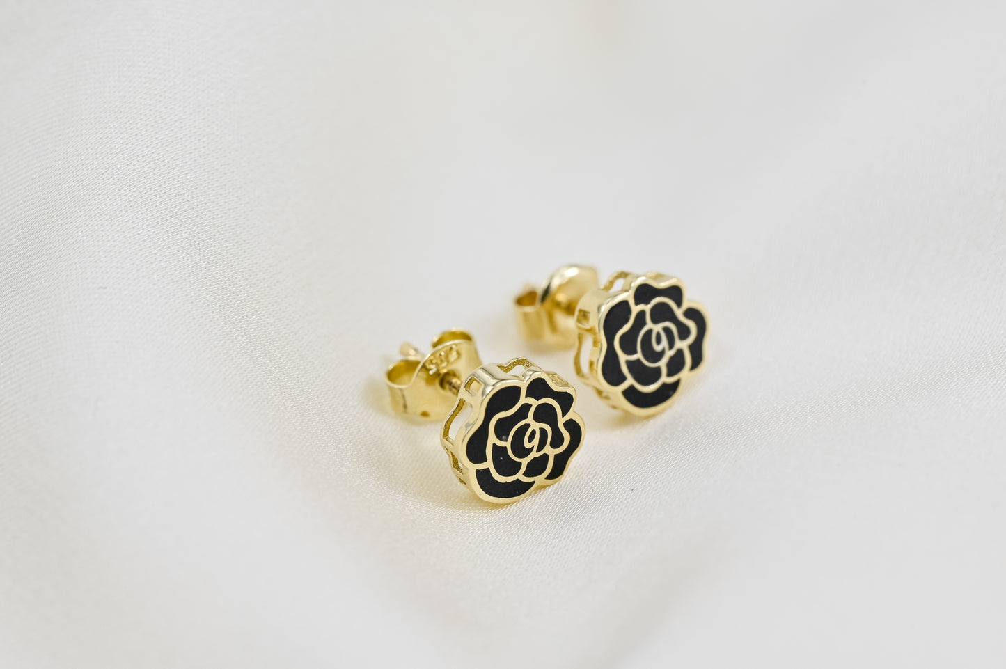 Stud Earrings Black Rose