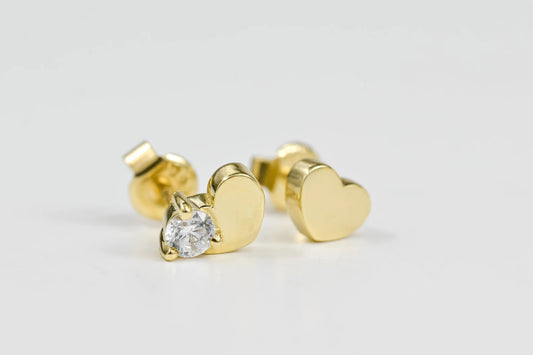 Stud Earrings Hearts Yellow Gold