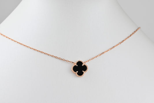 Silver Necklace Onyx clover