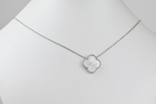 Silver Necklace Mother of Pearl clover