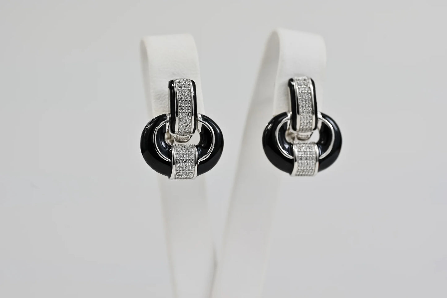 Silver Earrings Black Enamel