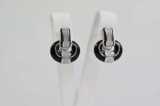 Silver Earrings Black Enamel