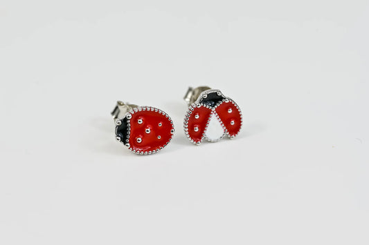 Silver Stud Earrings Ladybug for Kids