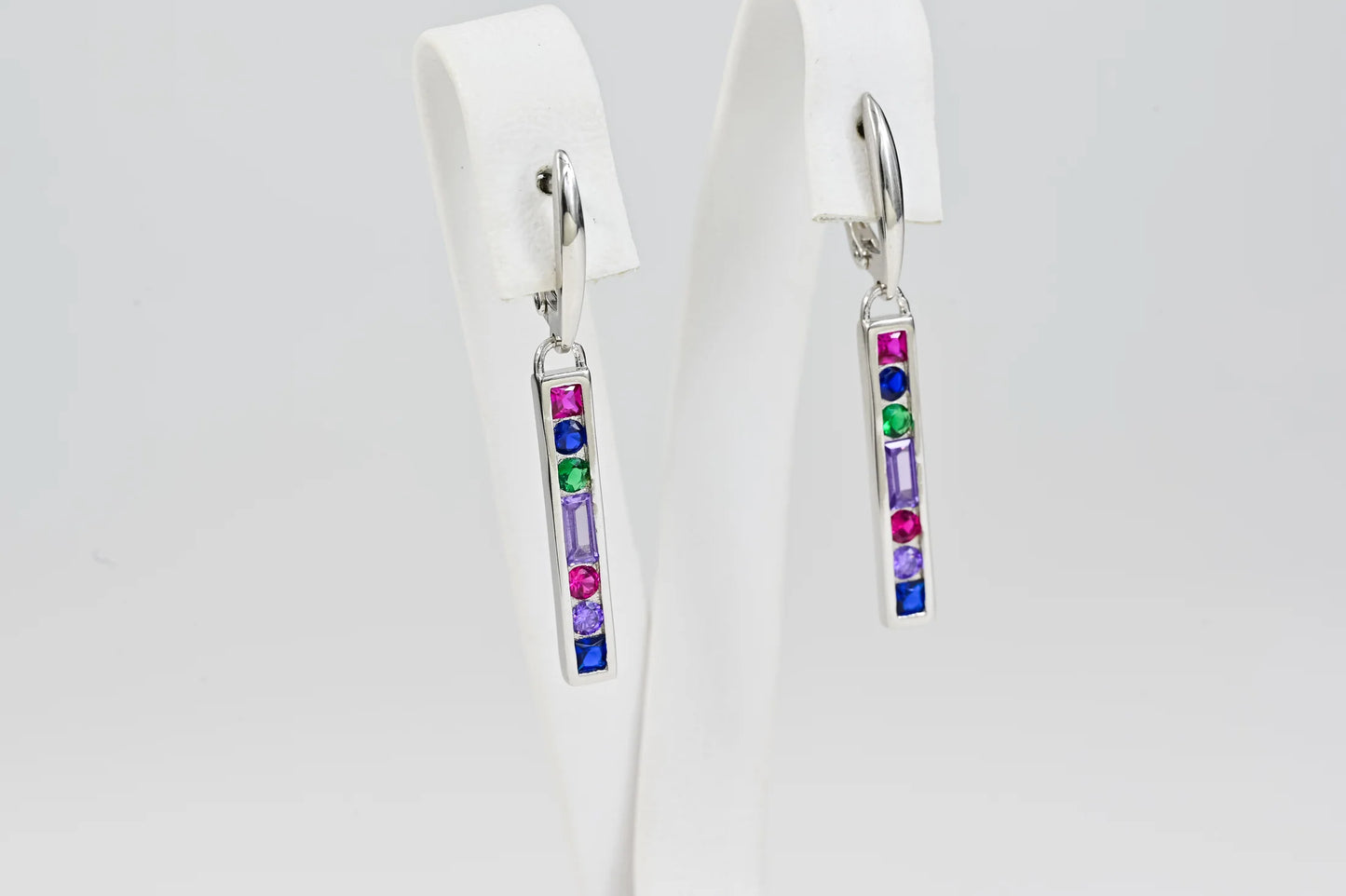 Silver Dangle Earrings Multicolored stones