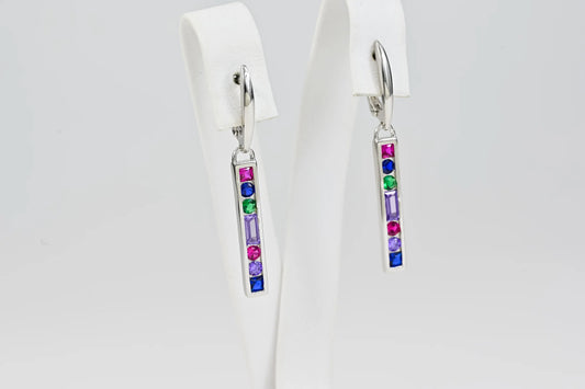 Silver Dangle Earrings Multicolored stones