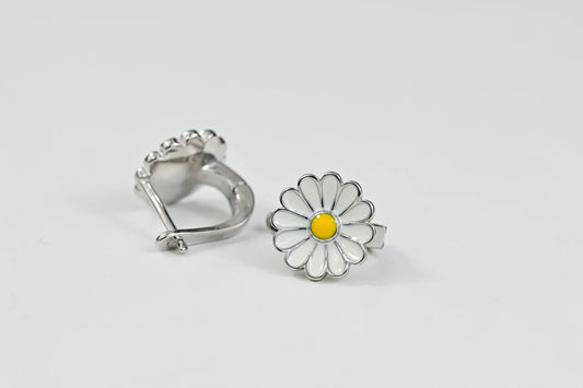 Kids Earrings White Flower Silver