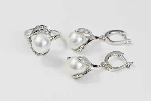 Jewelry Silver Set Pearls (Ring&Earrings)