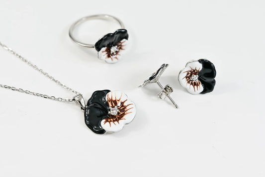 Silver Set Black&White Flowers