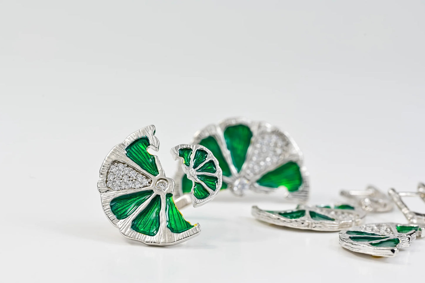 Silver Jewelry Set Lime (Earrings,Ring,Brooch-Pendant)