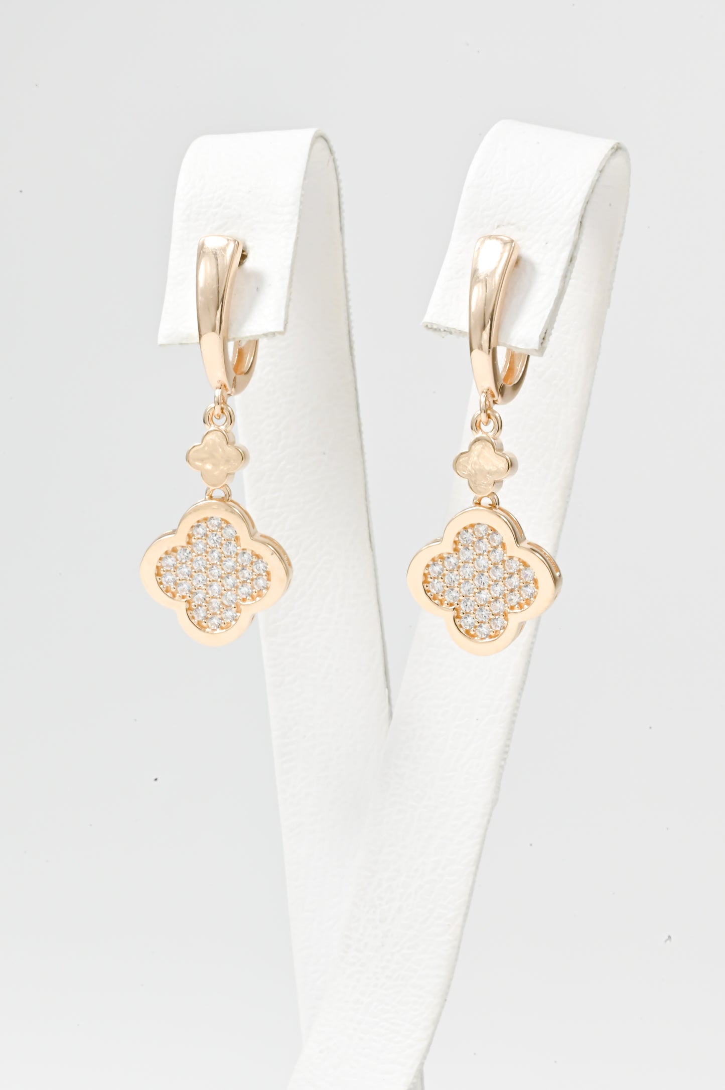 Dangle Earrings clover with Zirconia stones