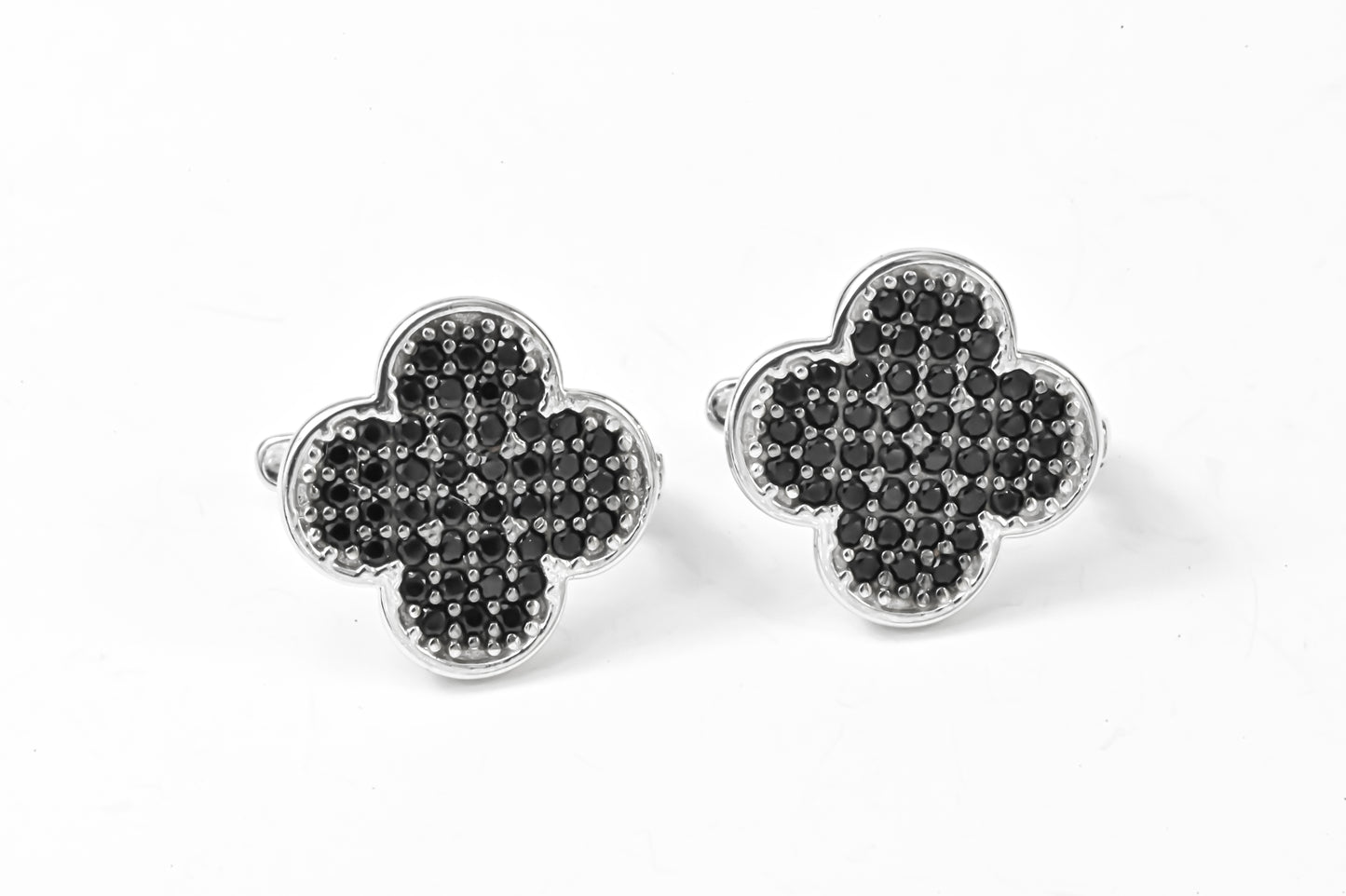 Earrings White Gold Black Zirconia stones clover