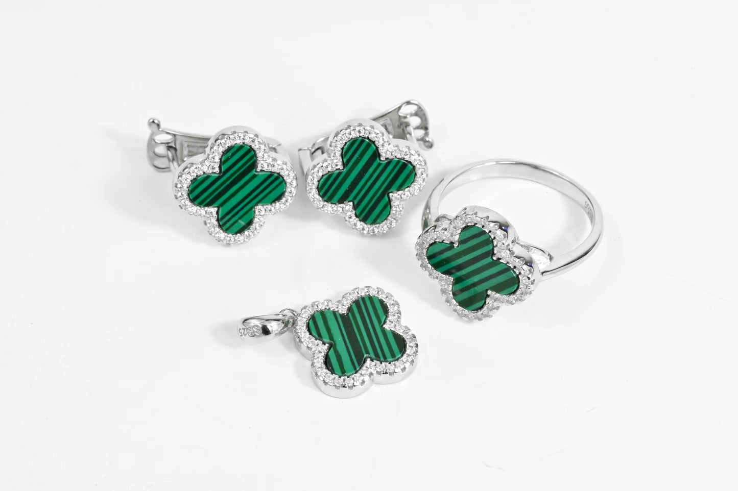 Silver Set Malachite clover