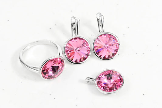 Silver Pink Set (Earrings,Ring,Pendant)