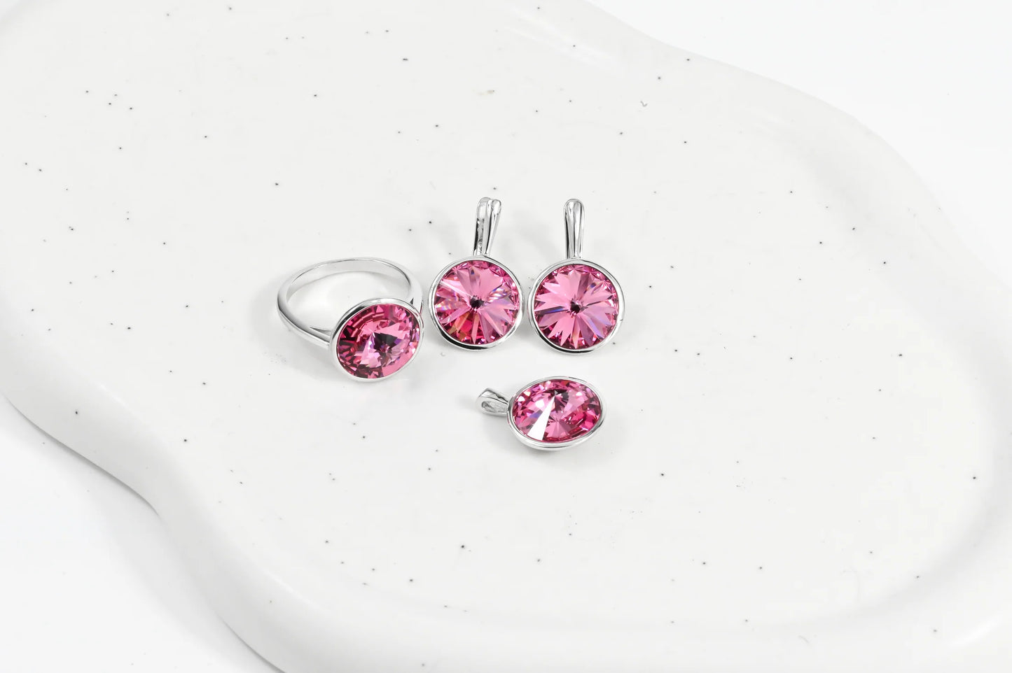 Silver Pink Set (Earrings,Ring,Pendant)