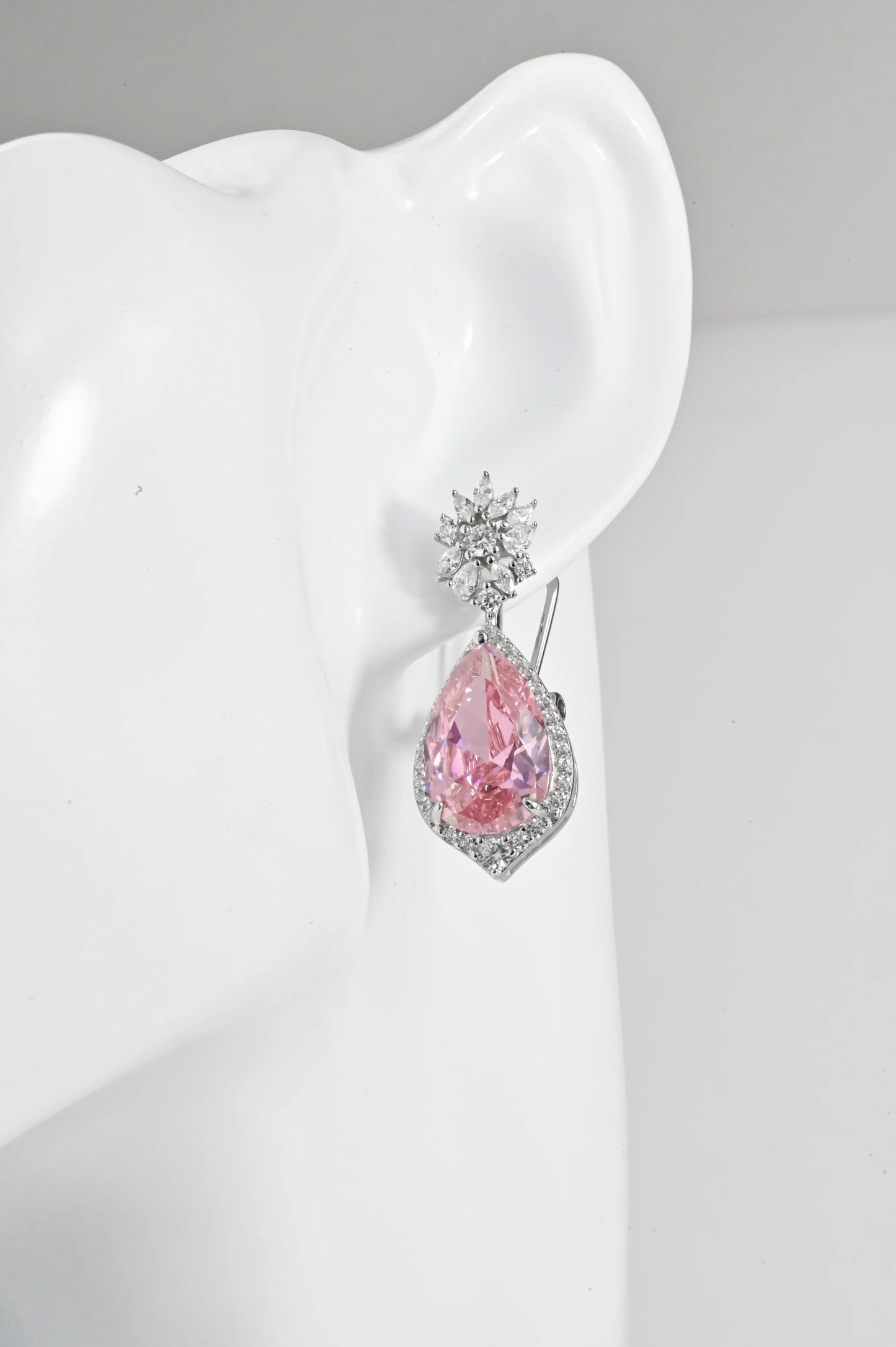 Silver Earrings Pink Zirconia stone