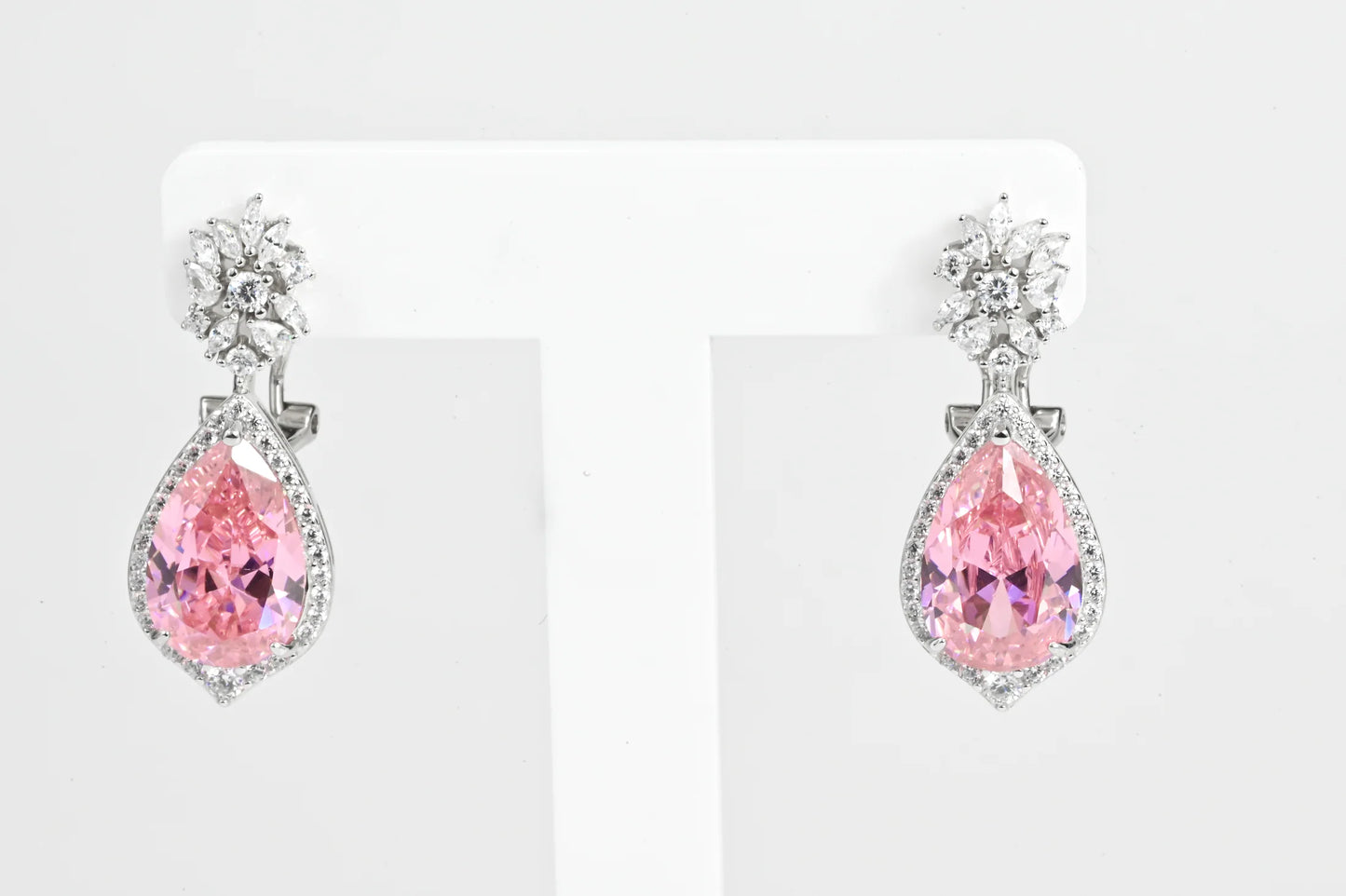 Silver Earrings Pink Zirconia stone