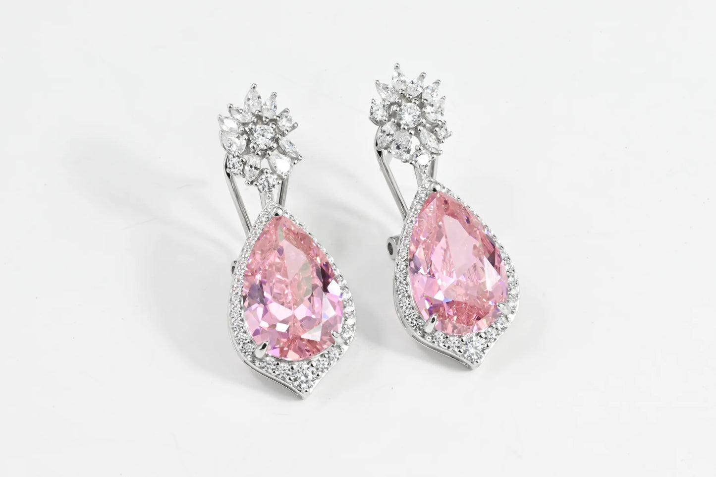 Silver Earrings Pink Zirconia stone