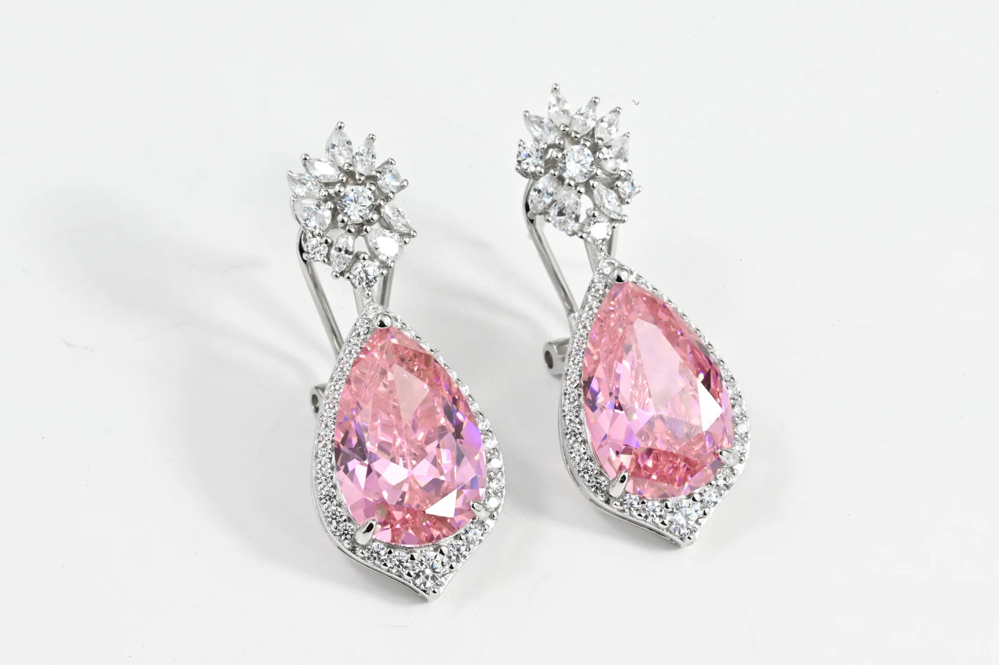 Silver Earrings Pink Zirconia stone