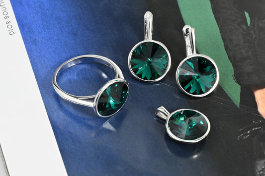 Silver Green Set (Earrigns,Ring,Pendant)