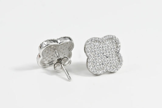 Silver Stud Earrings clover Zirconia stones