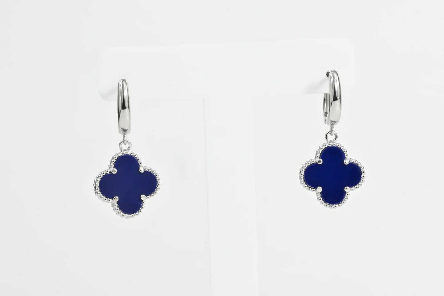 Dangle Silver Earrings Dark Blue clover